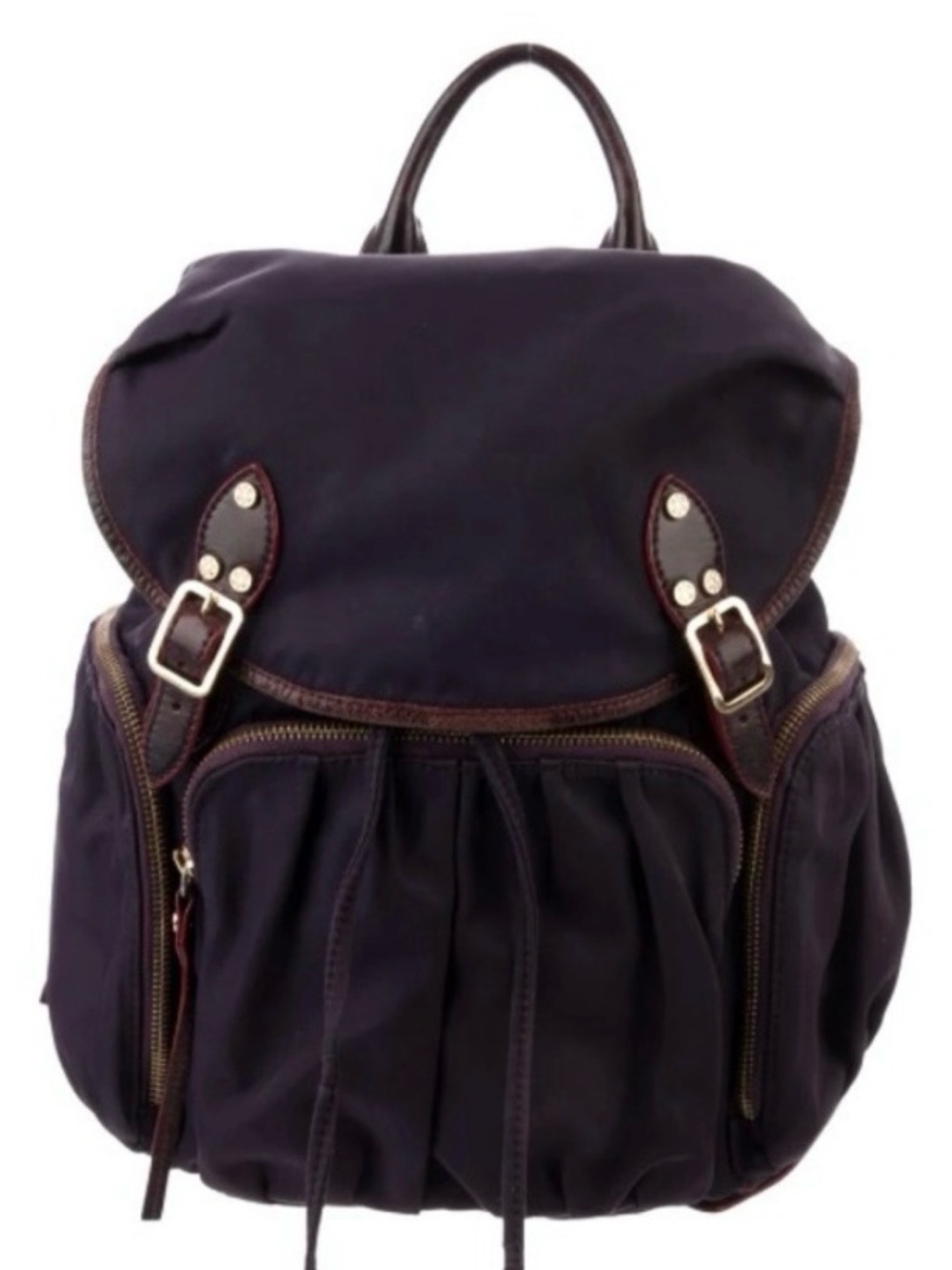 MZ Wallace Marlena Buckle Backpack with Gold Hardware.